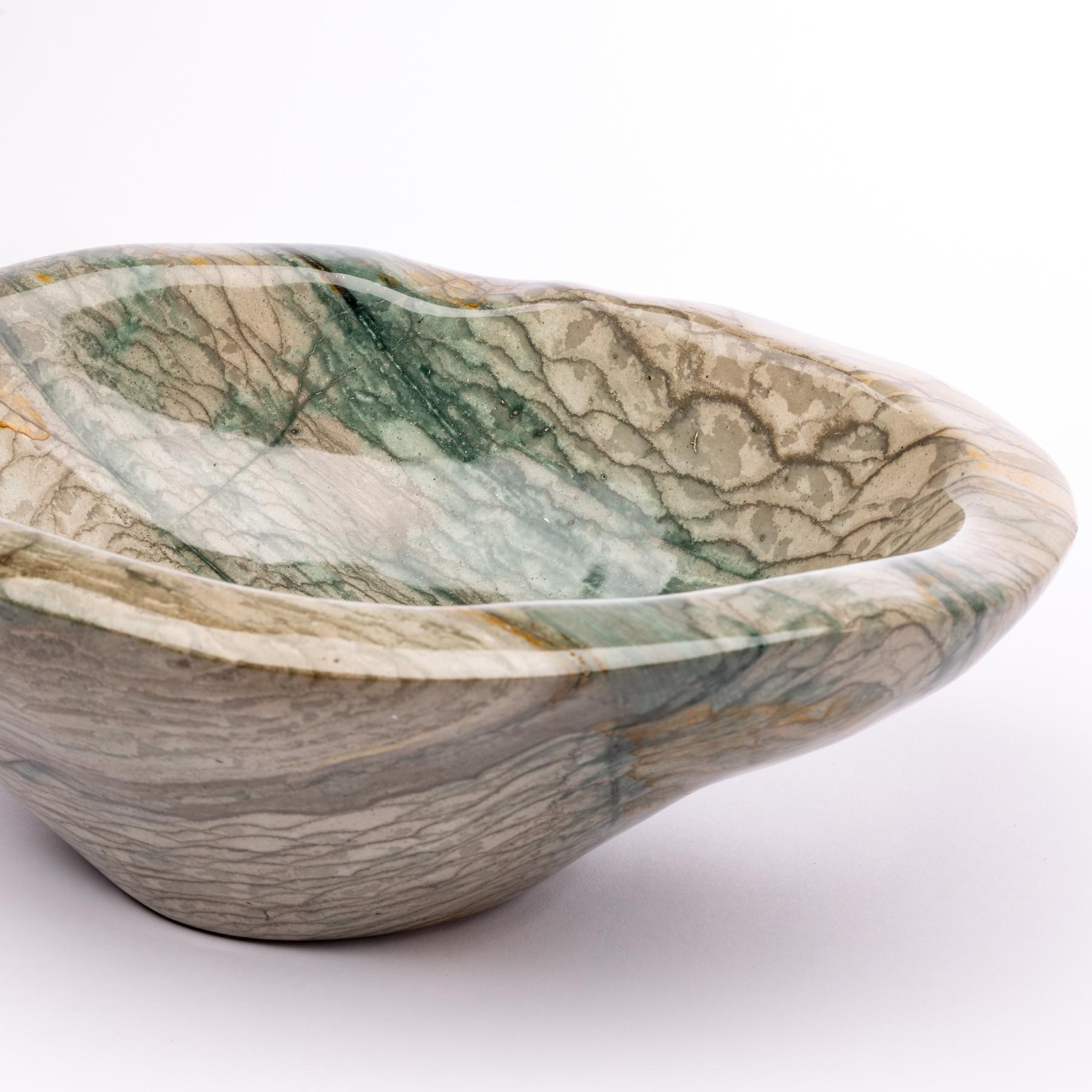 Polished Large Green and White Shade Jasper Handcrafted Bowl from Madagascar