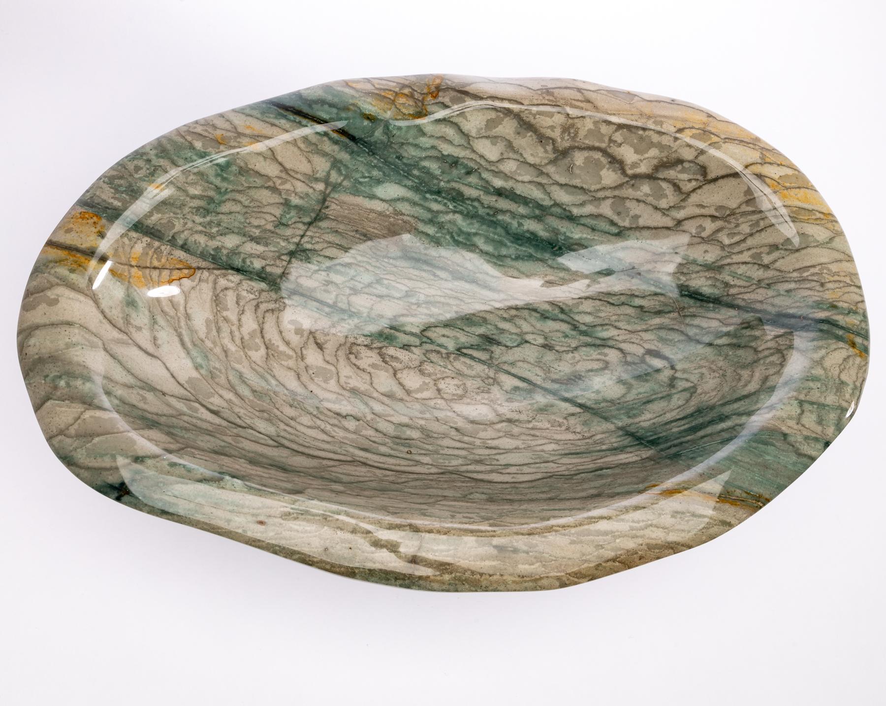 Quartz Large Green and White Shade Jasper Handcrafted Bowl from Madagascar