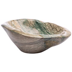 Large Green and White Shade Jasper Handcrafted Bowl from Madagascar