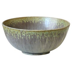 Large Green Art Deco Arne Bang Handmade Stoneware Bowl 'Model 5', Denmark, 1930s