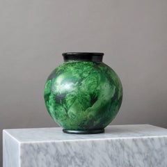 Large Green Art Deco Globe Vase by Erik Mornils for Nittsjo, Sweden, 1930s.