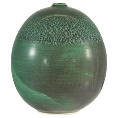 Vintage Large Green Artisan Vase with Textured Glaze, Modern Decorative Accent