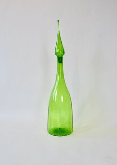 Large Green Blenko Glass Bottle with Stopper