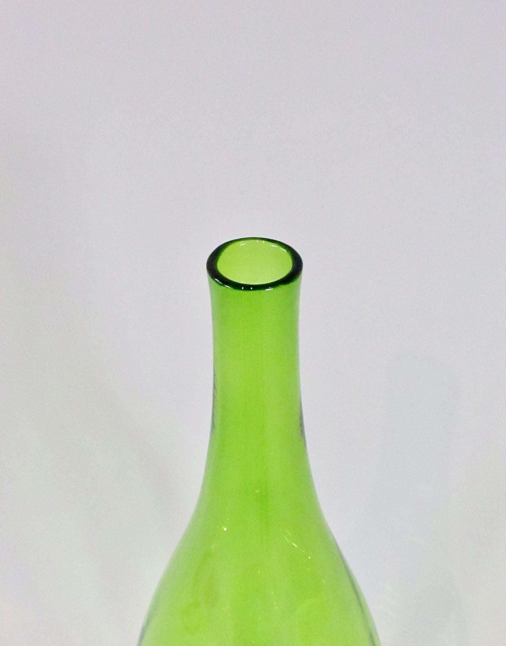 Large Green Blenko Glass Bottle with Stopper For Sale 1