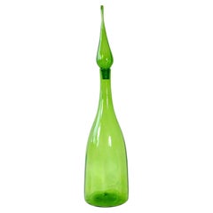 Retro Large Green Blenko Glass Bottle with Stopper