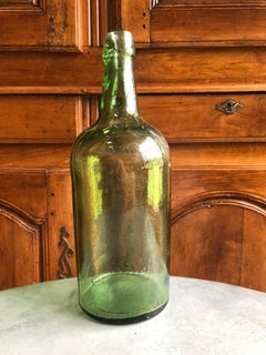 Large Green Blown Glass Bottle, 19th Century