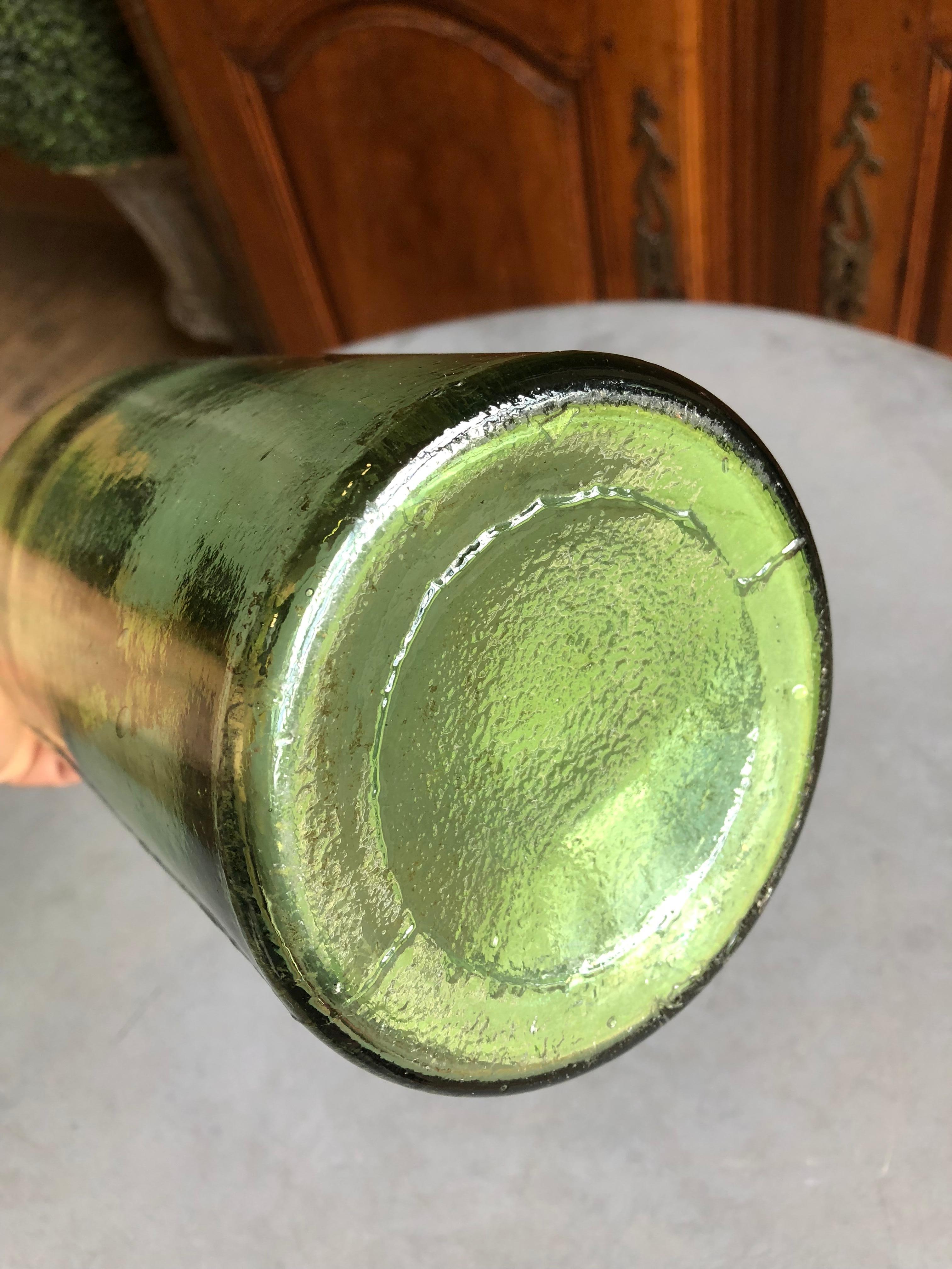 Large Green Blown Glass Bottle, 19th Century 4