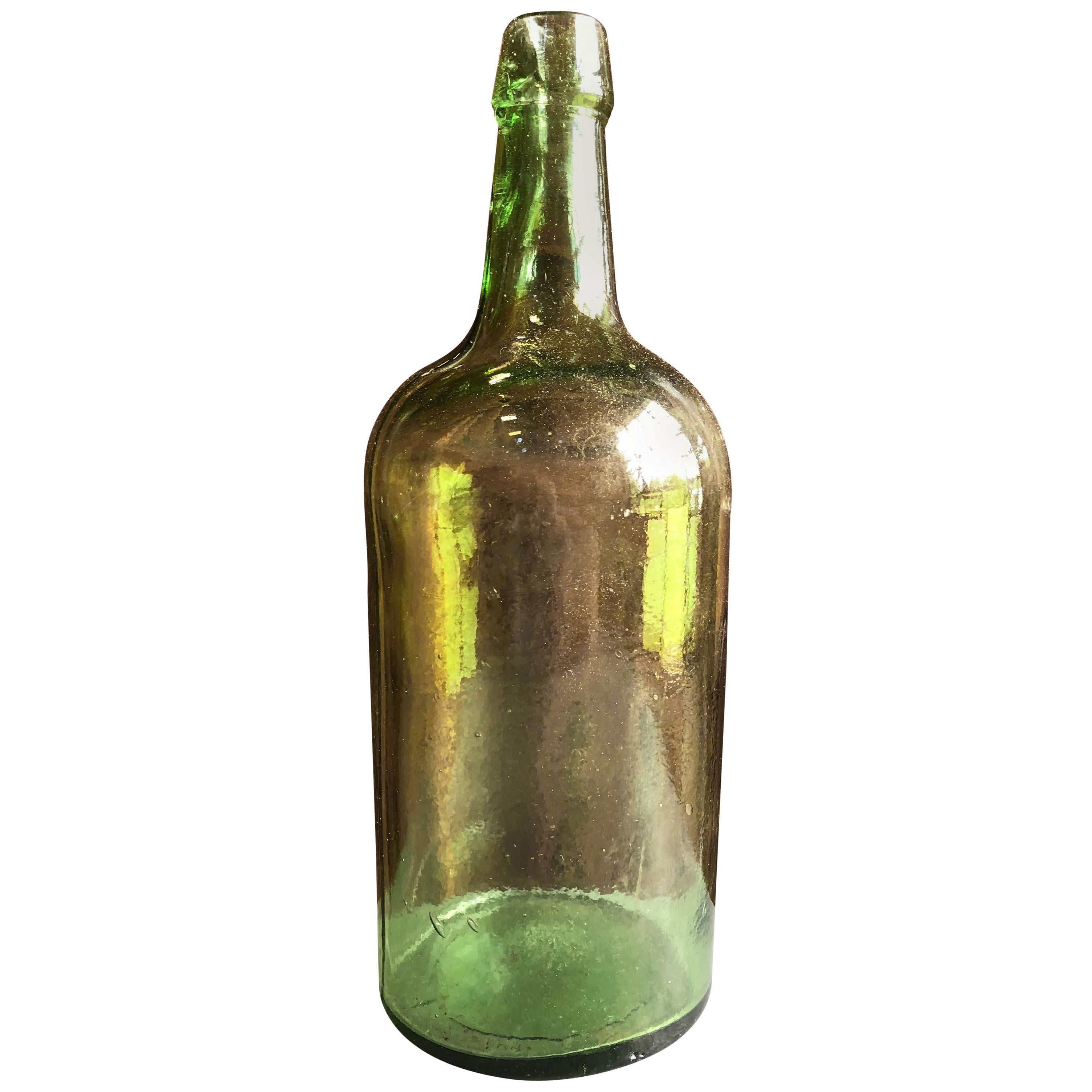 Large Green Blown Glass Bottle, 19th Century