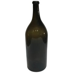 Antique Large Green Blown Glass Bottle from Mid 19th Century France