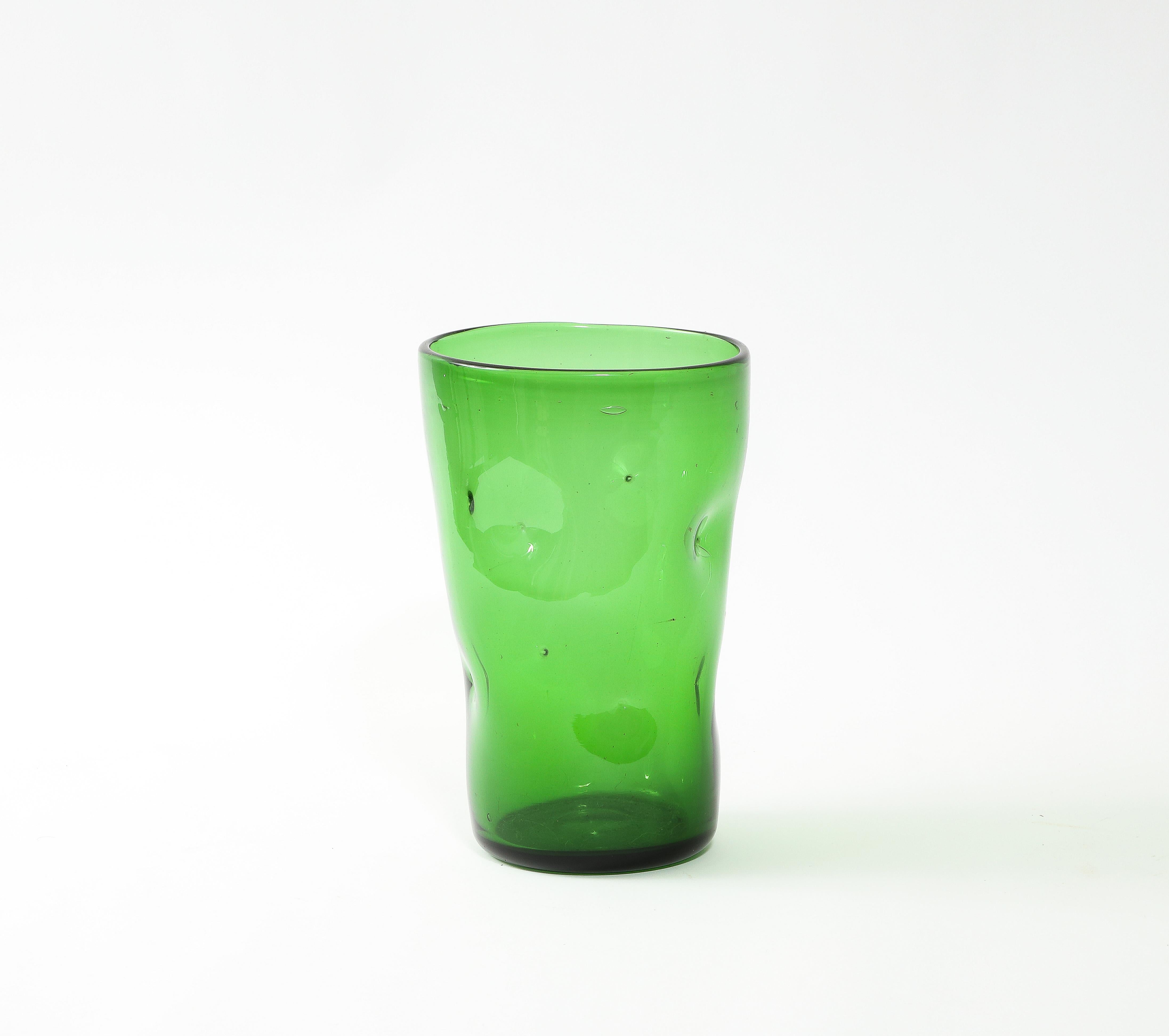 Mid-Century Modern Large Green Blown Glass Vase, Italy 1960's For Sale