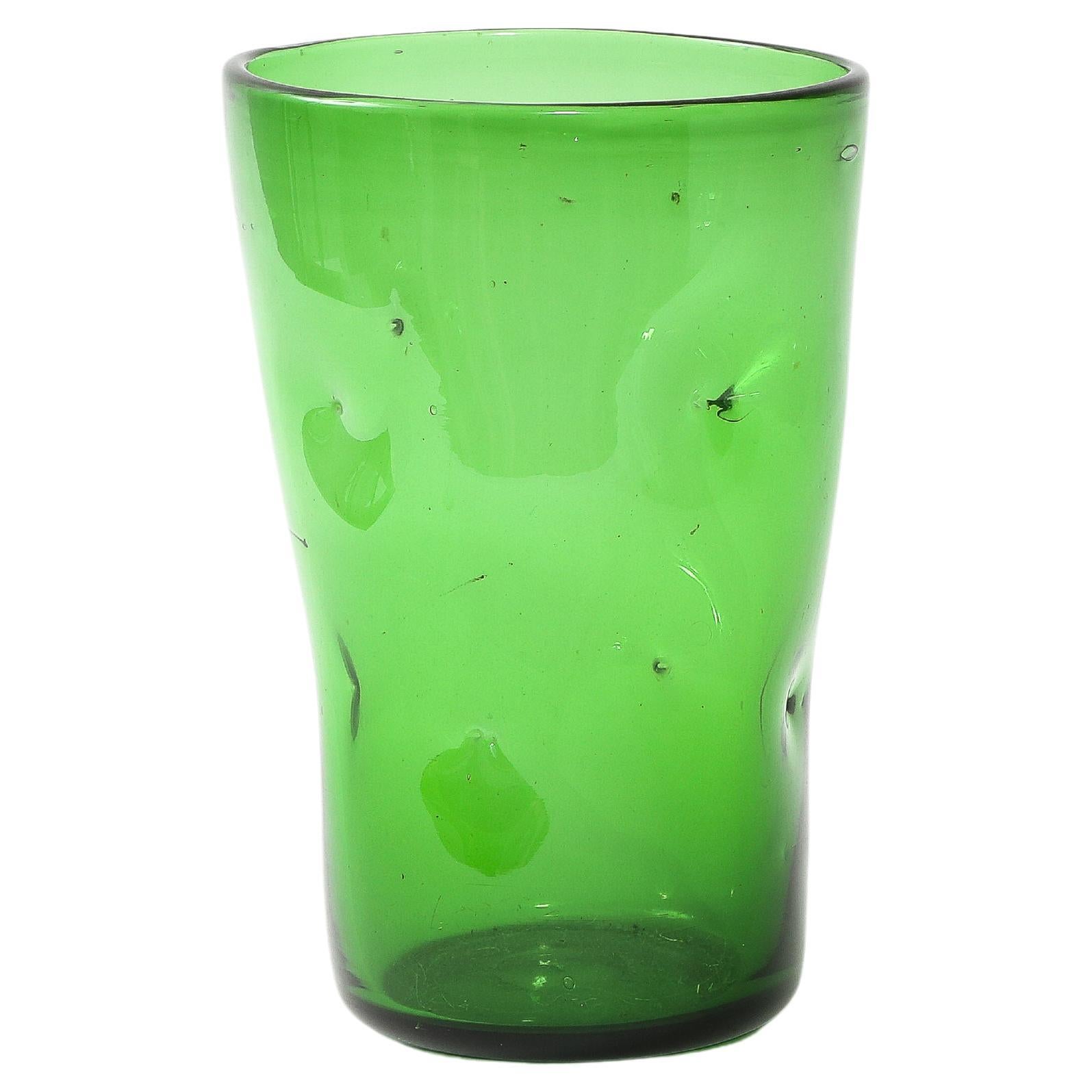 Grand vase en verre soufflé vert, Italie, années 1960