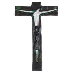Large Green Blue Mid-Century European Crucifix, 1960s