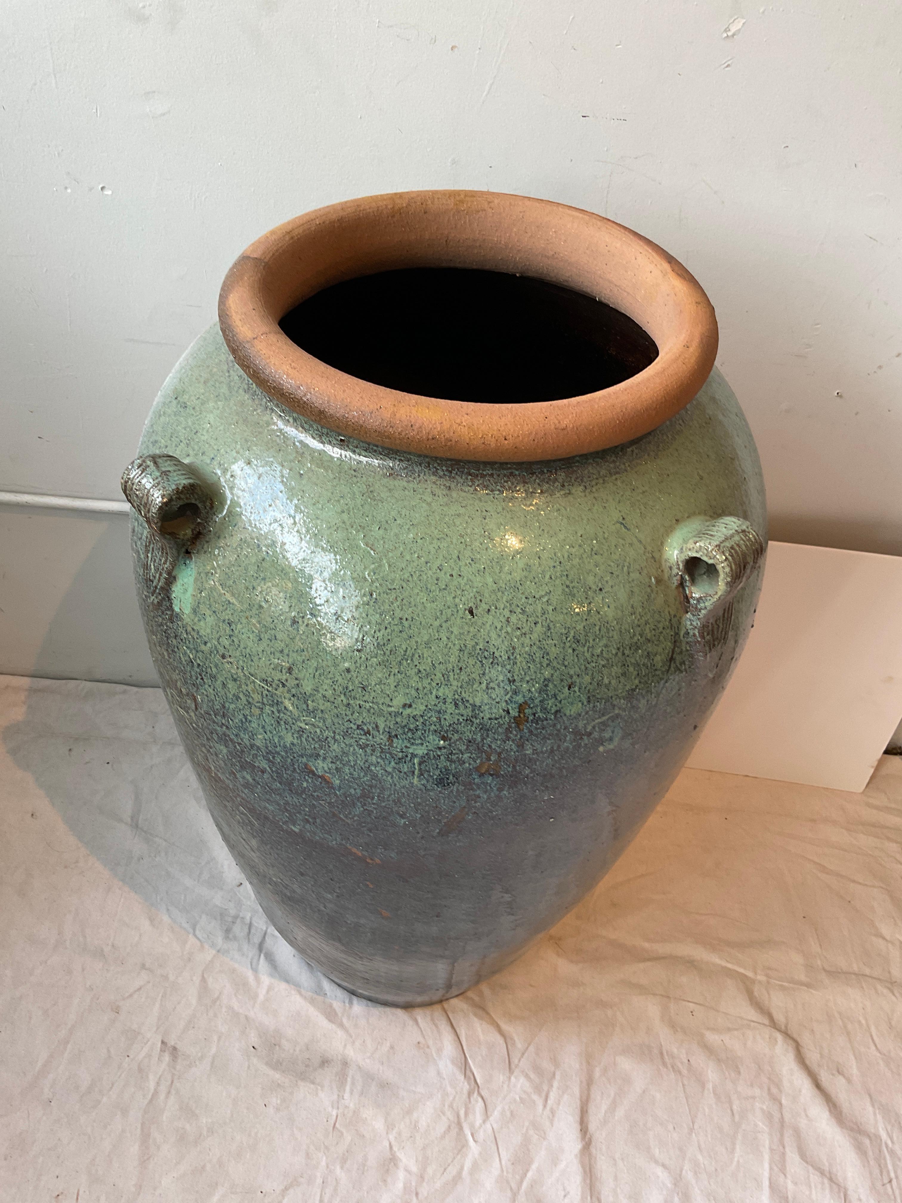 Large Green/Blue Terracotta Glazed Urn In Good Condition For Sale In Tarrytown, NY