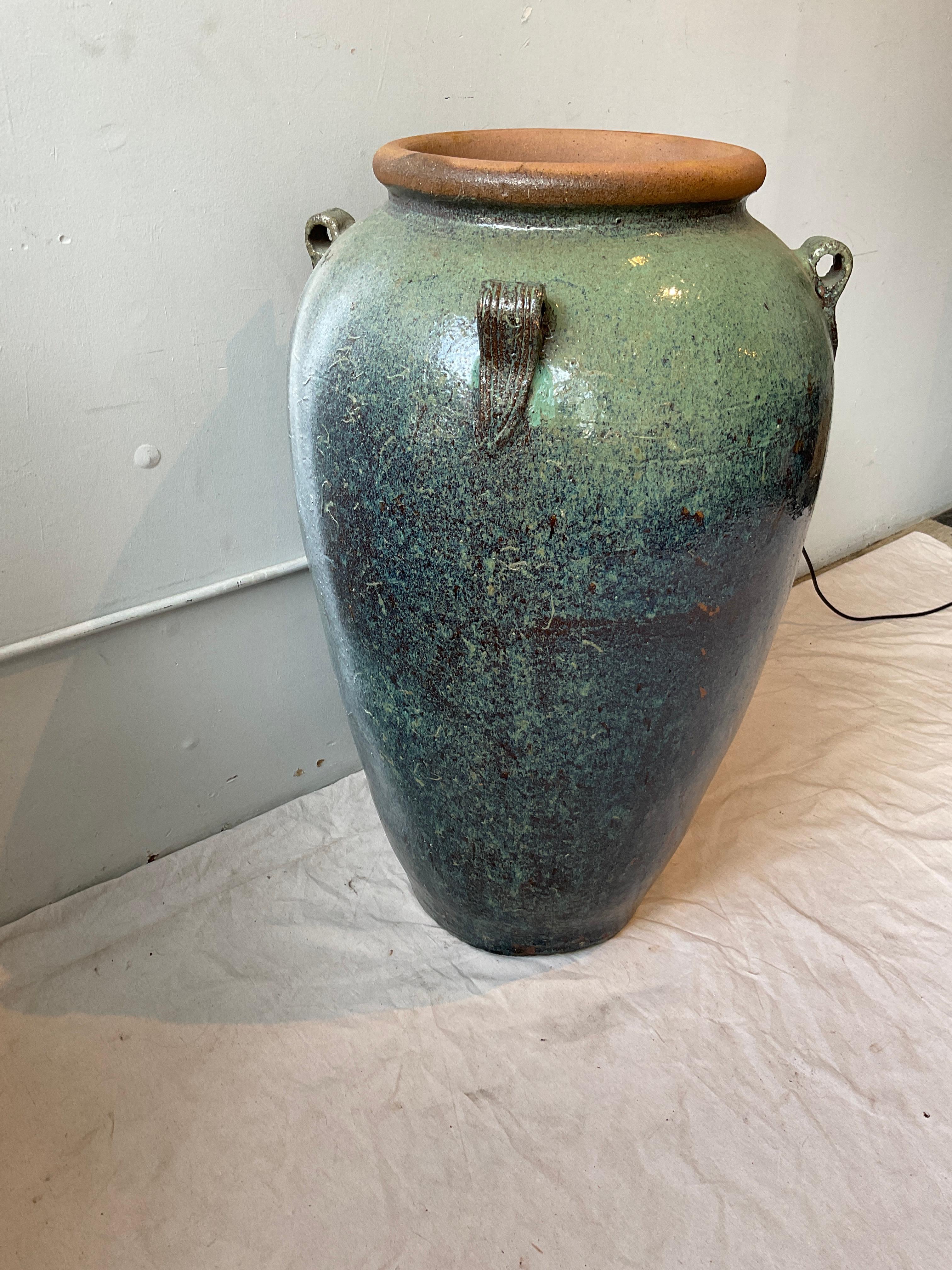 Large Green/Blue Terracotta Glazed Urn For Sale 1