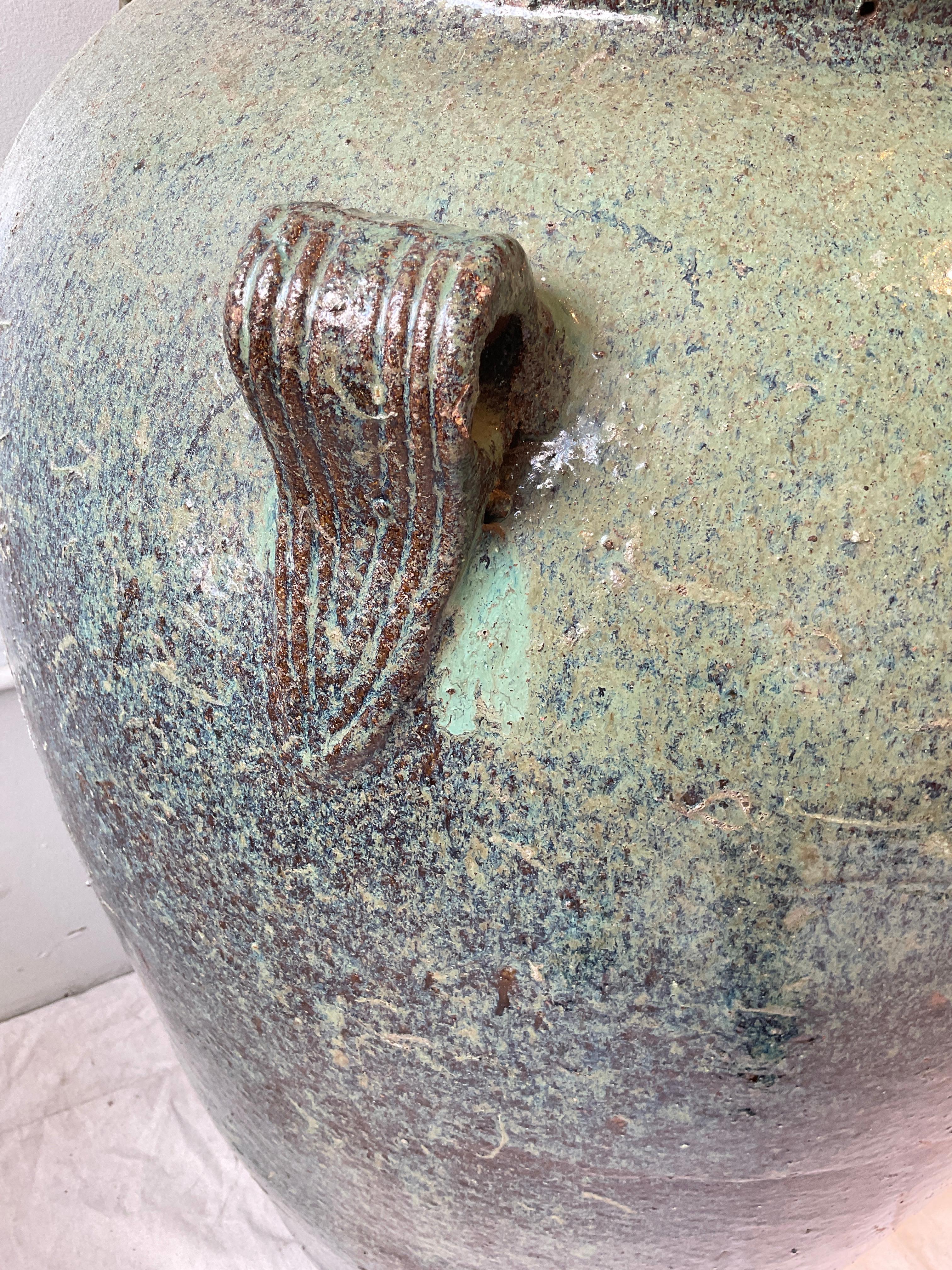 Large Green/Blue Terracotta Glazed Urn For Sale 2