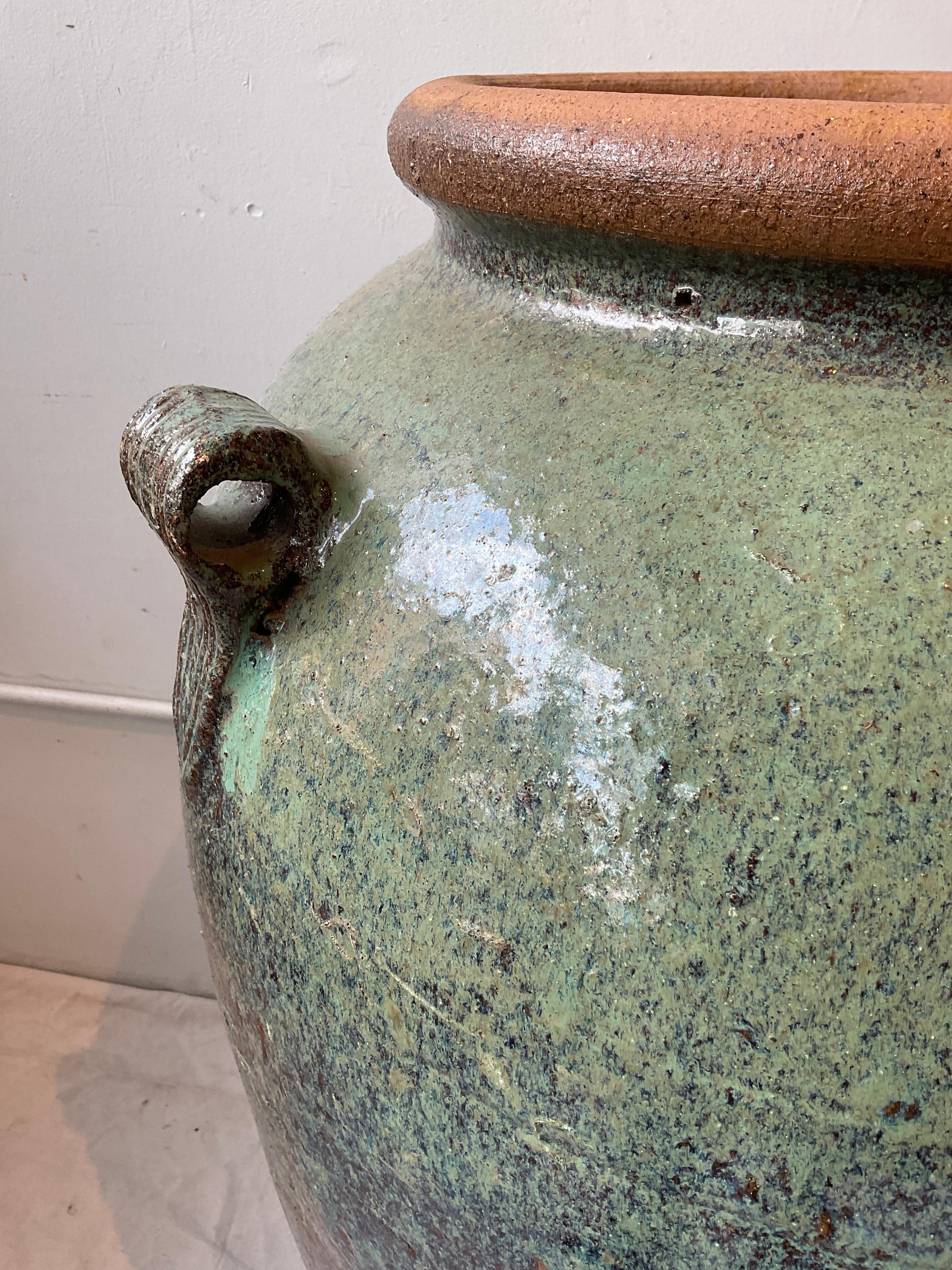 Large Green/Blue Terracotta Glazed Urn For Sale 3