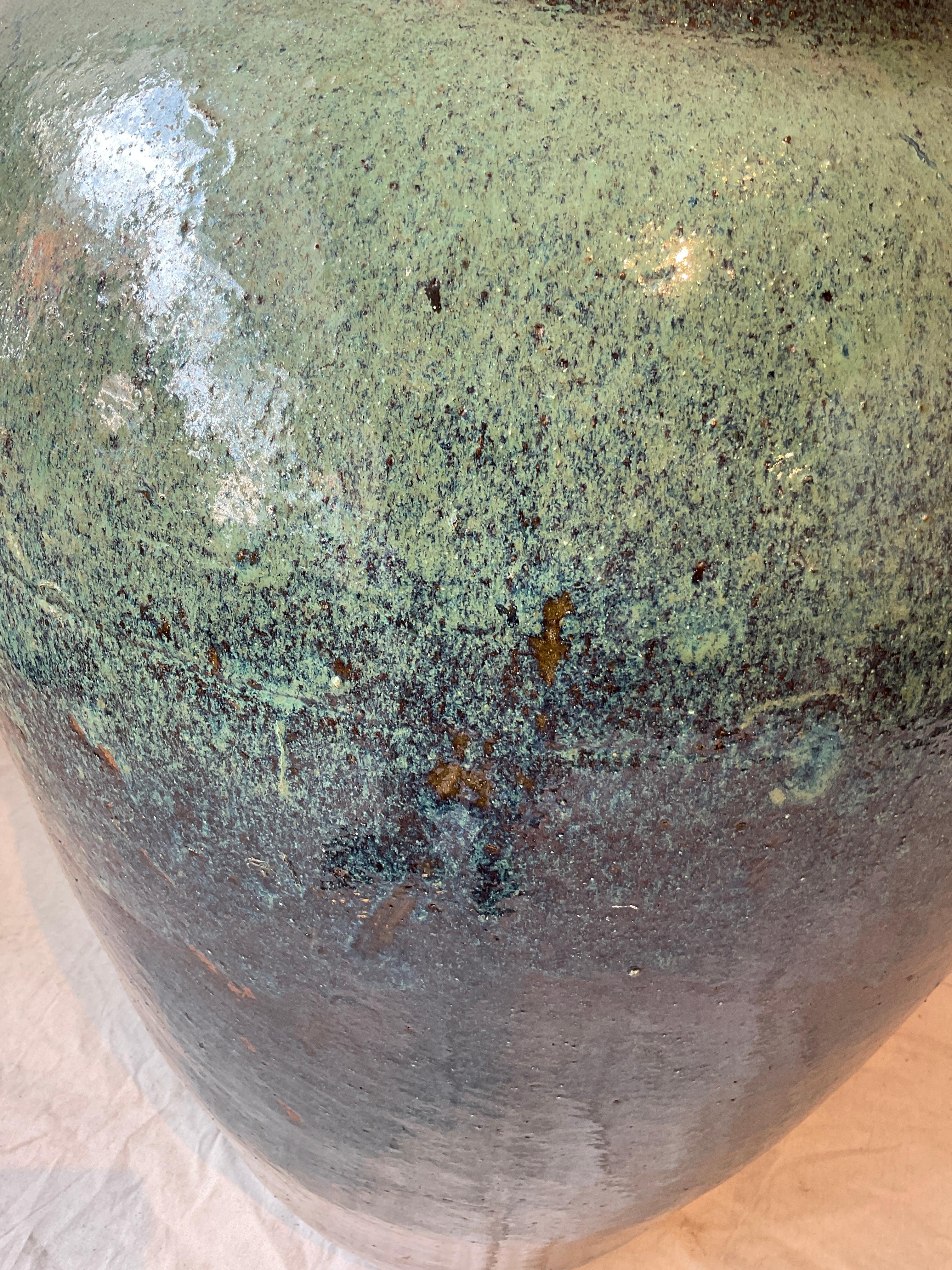 Large Green/Blue Terracotta Glazed Urn For Sale 4