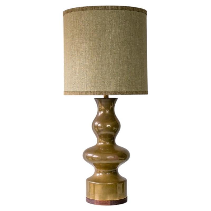 Large Green Brown Ceramic Curved Lamp, Custom Lampshade by R. Houben