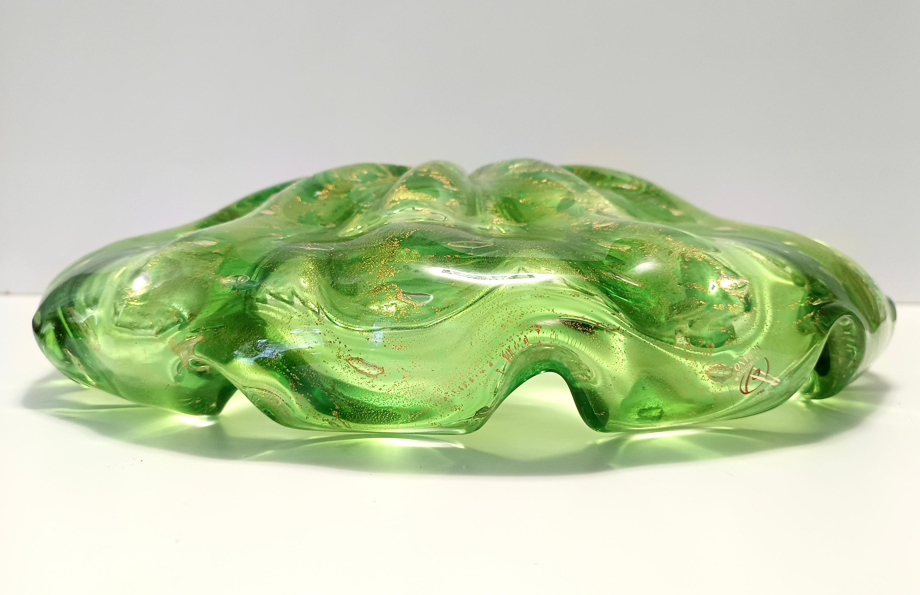 Große Schale oder Tafelaufsatz aus grünem Bullicante Murano-Glas mit Blattgold, Italien im Angebot 3
