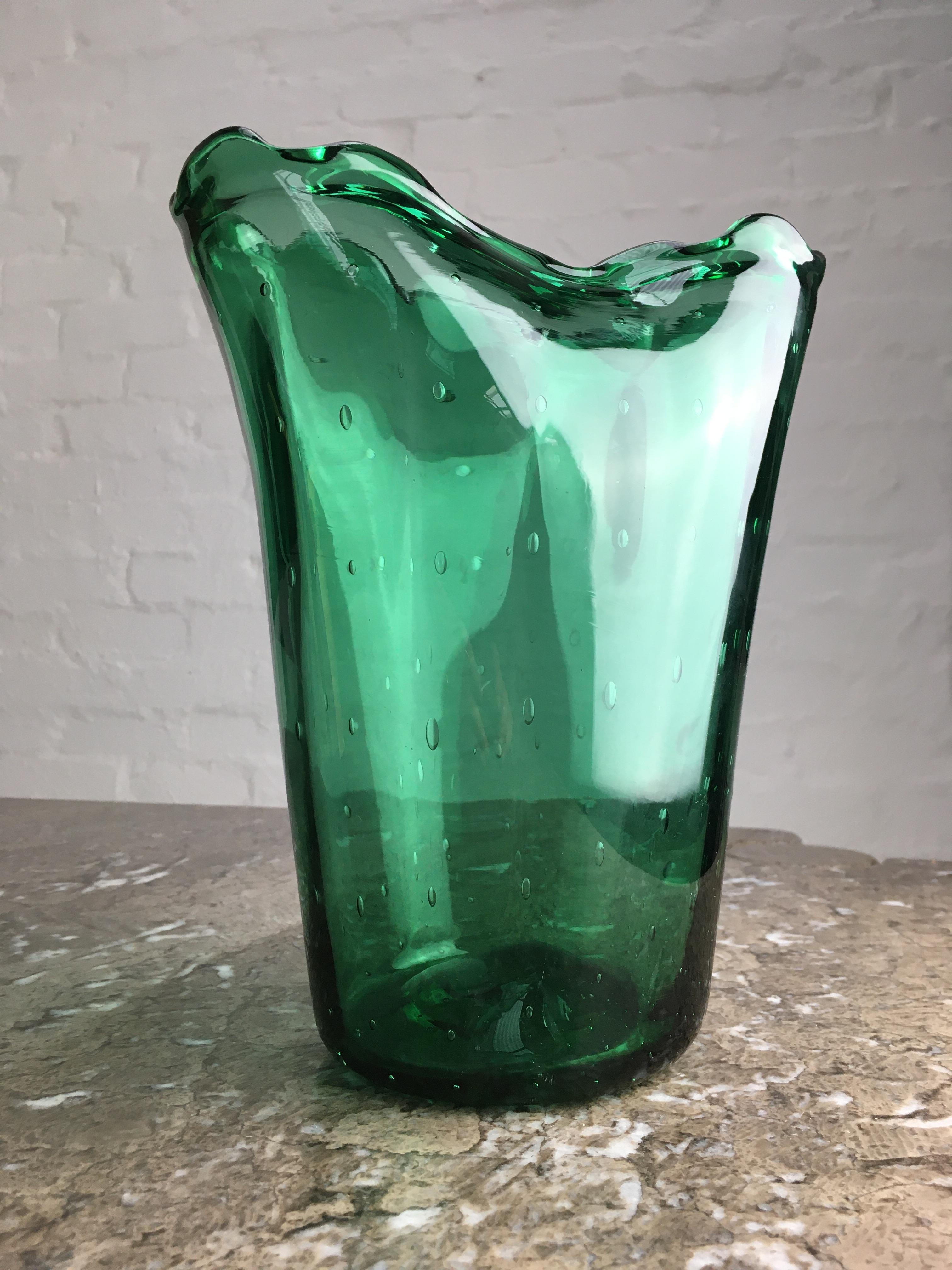 Large Green Bullicante Vase in the Style of Archimede Seguso 4