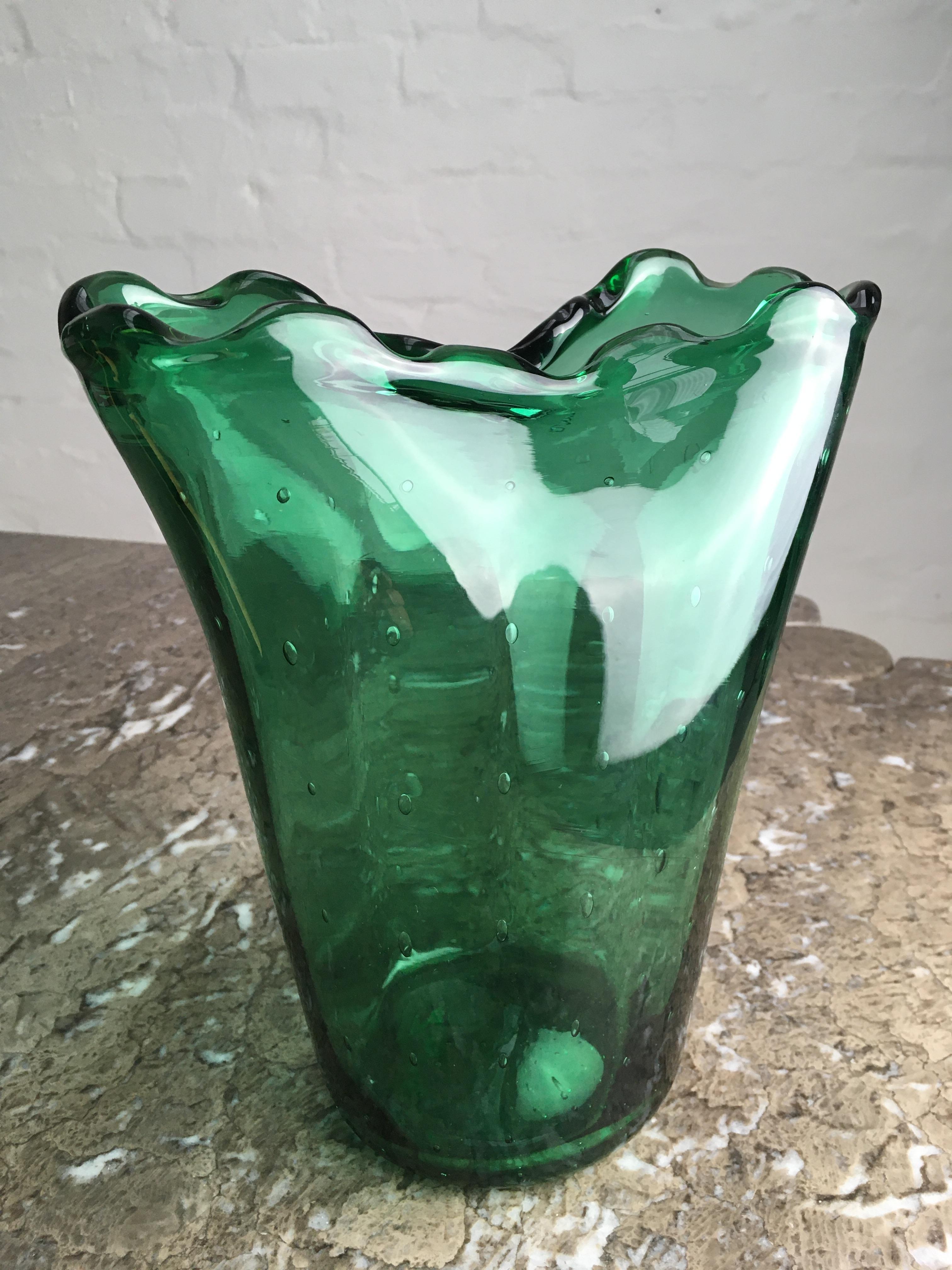 Large Green Bullicante Vase in the Style of Archimede Seguso 5