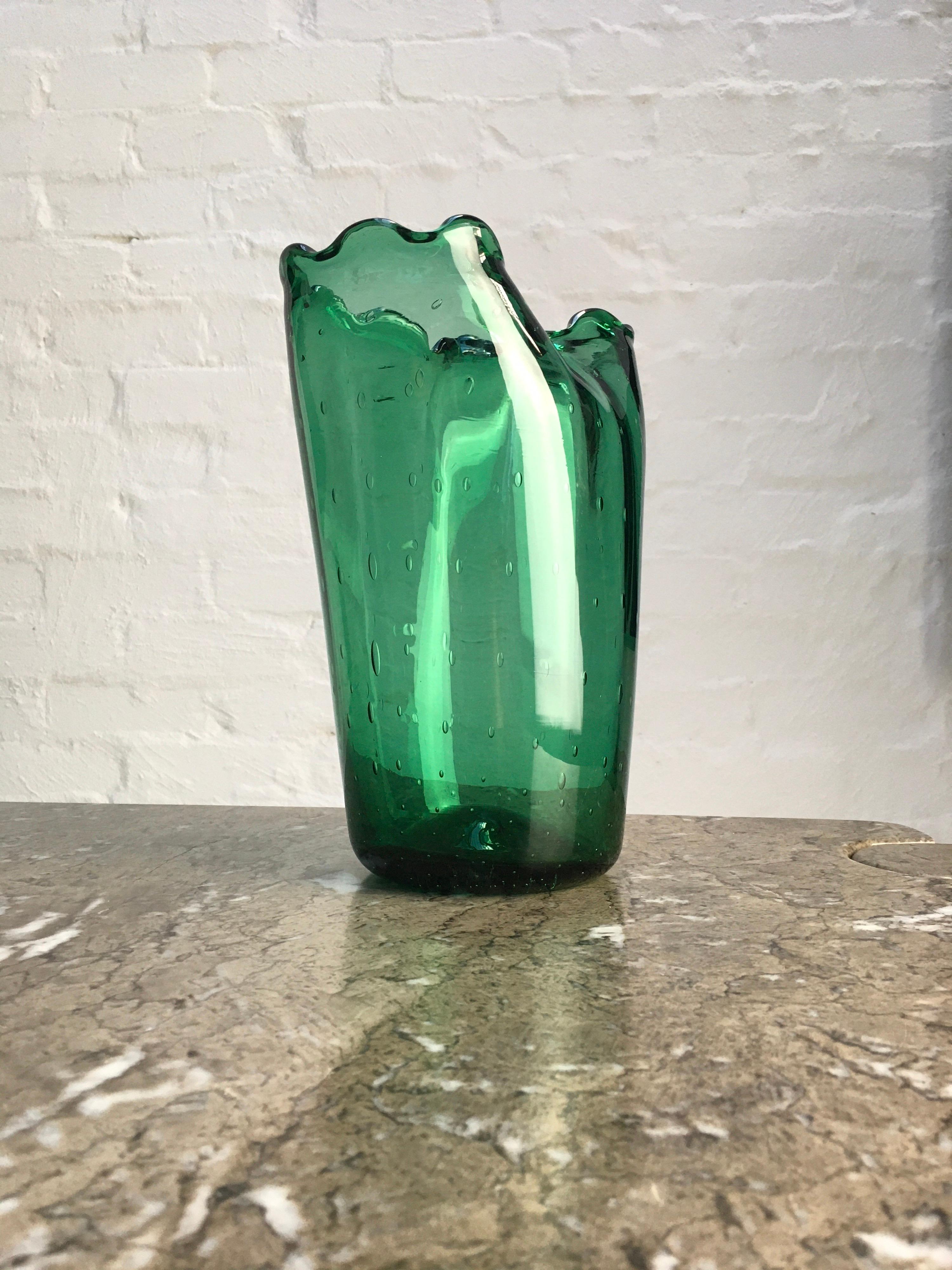 Large Green Bullicante Vase in the Style of Archimede Seguso In Good Condition In Melbourne, AU