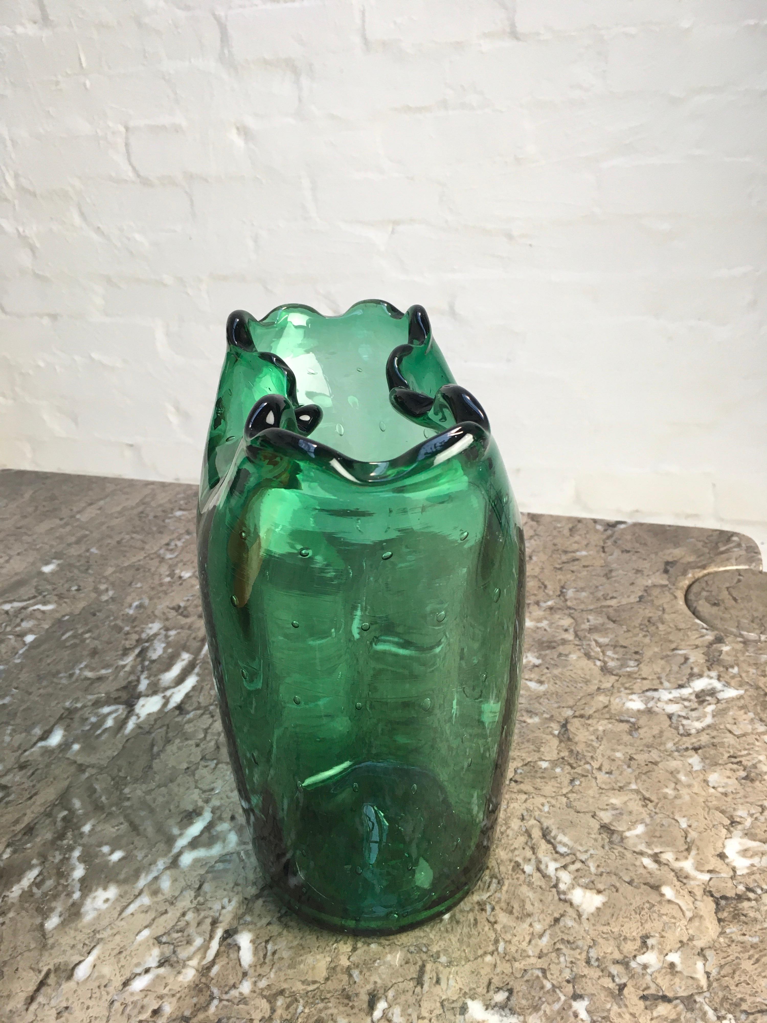 Large Green Bullicante Vase in the Style of Archimede Seguso 1