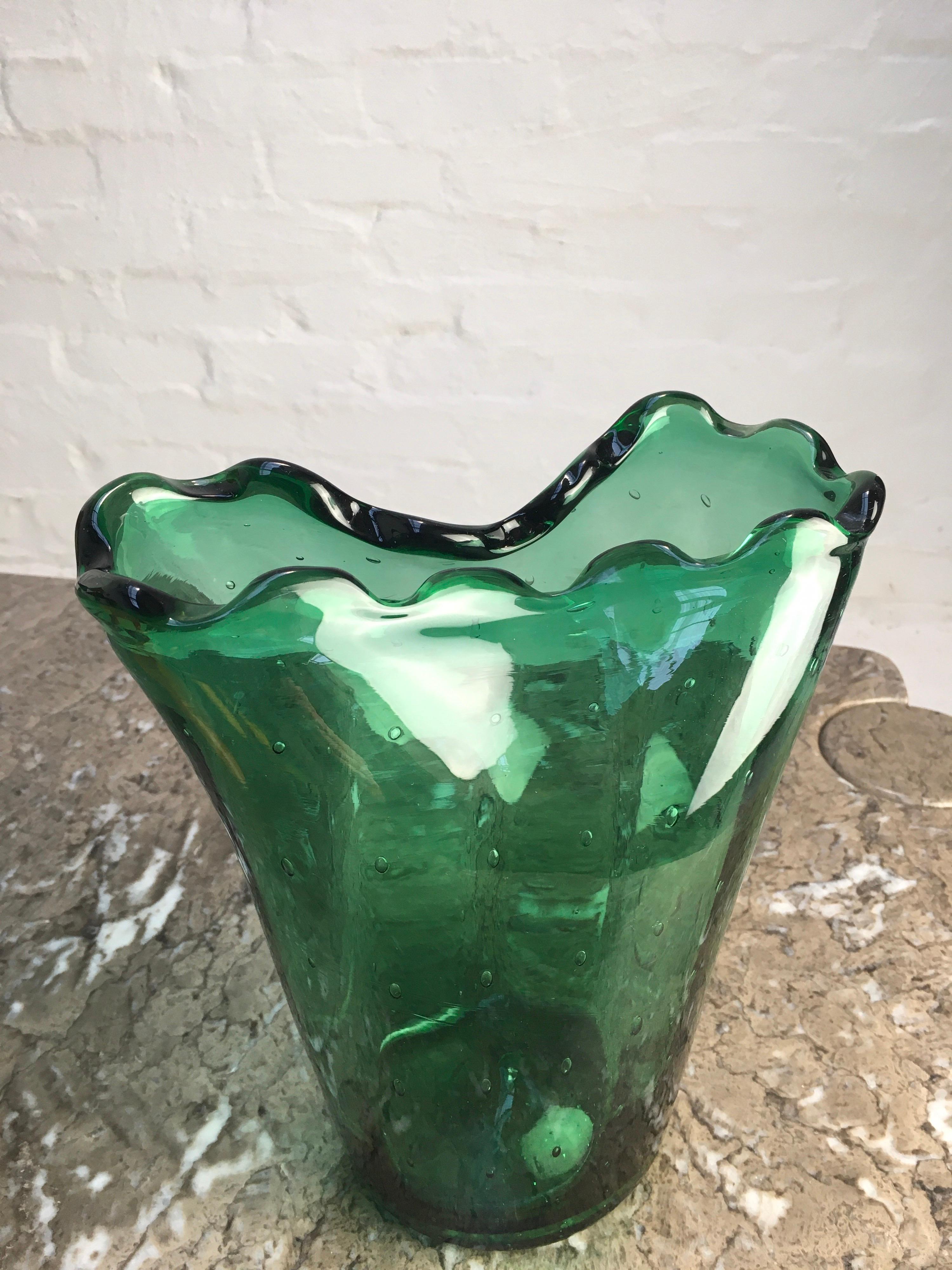 Large Green Bullicante Vase in the Style of Archimede Seguso 2