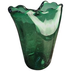Large Green Bullicante Vase in the Style of Archimede Seguso