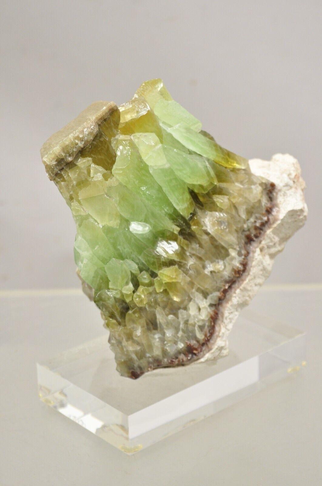 Lucite Large Green Calcite Quartz Mineral Geode Specimen Sculpture by Brenda Houston For Sale