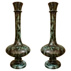 Large Green Ceramic Amphora Vases - a pair
