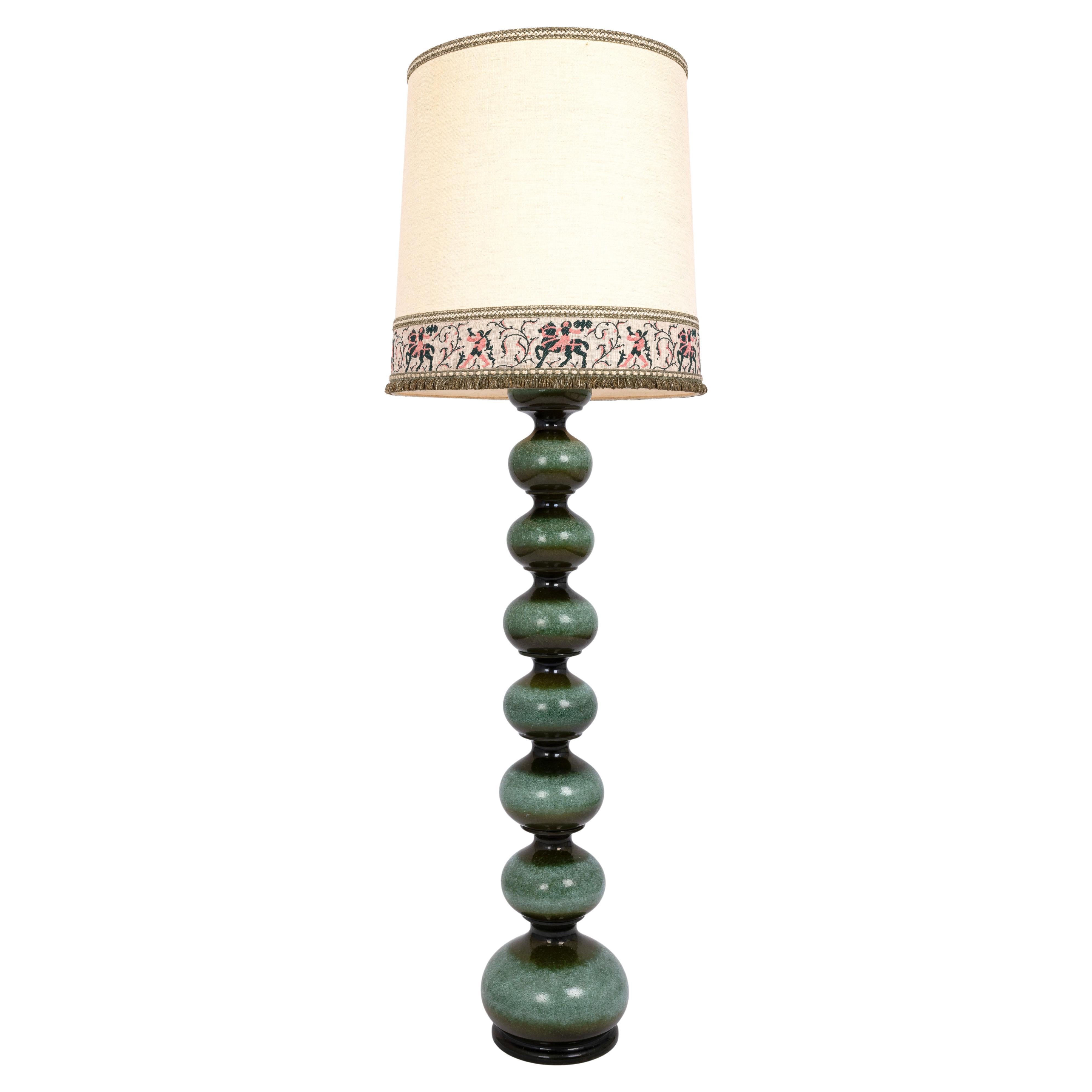Grande lampada da terra in ceramica verde disegnata da Kaiser, Germania, anni '70