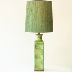 Large Green Ceramic Floor Table Lamp, New Lampshade by R. Houben, 1970s