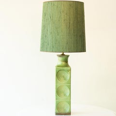 Grande lampe de table en céramique verte, nouvel abat-jour de R. Houben, 1970