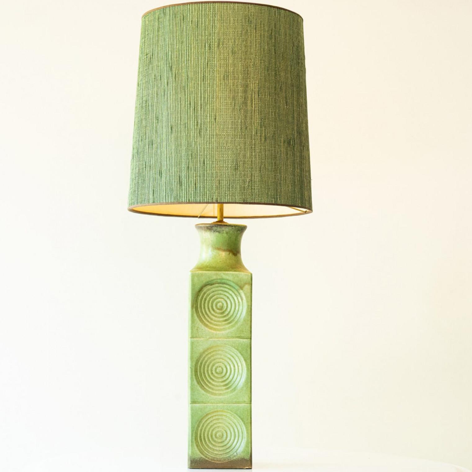 Mid-Century moderno Large Green Ceramic Floor Table Lamp, New Lampshade by R. Houben, 1970s in vendita