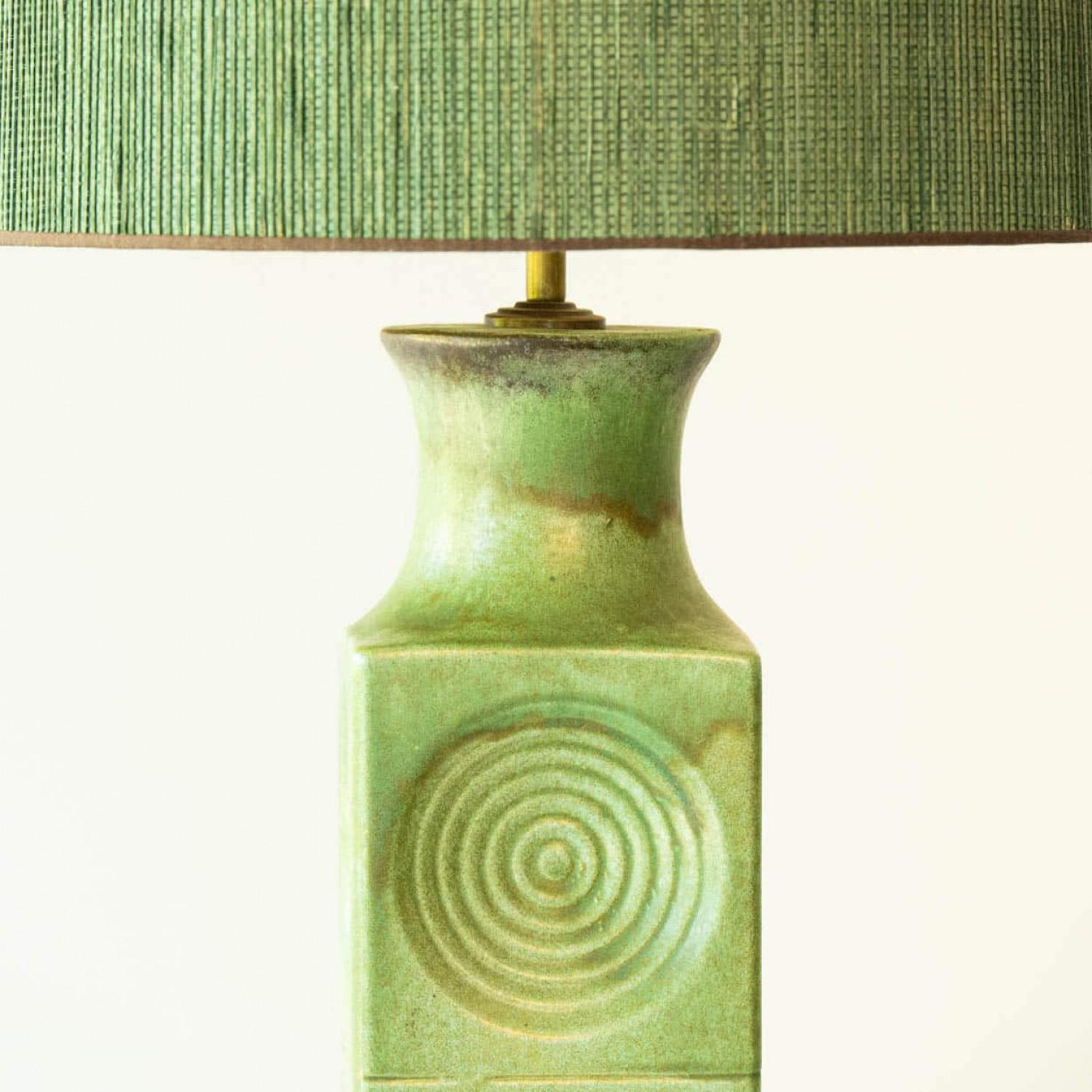 Francese Large Green Ceramic Floor Table Lamp, New Lampshade by R. Houben, 1970s in vendita