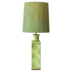Large Green Ceramic Floor Table Lamp, New Lampshade by R. Houben, 1970s