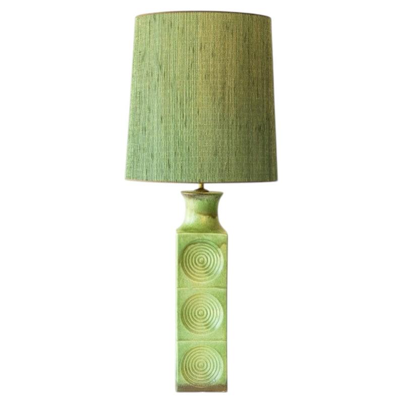 Large Green Ceramic Floor Table Lamp, New Lampshade by R. Houben, 1970s For Sale