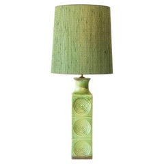 Grande lampe de table en céramique verte, nouvel abat-jour de R. Houben, 1970