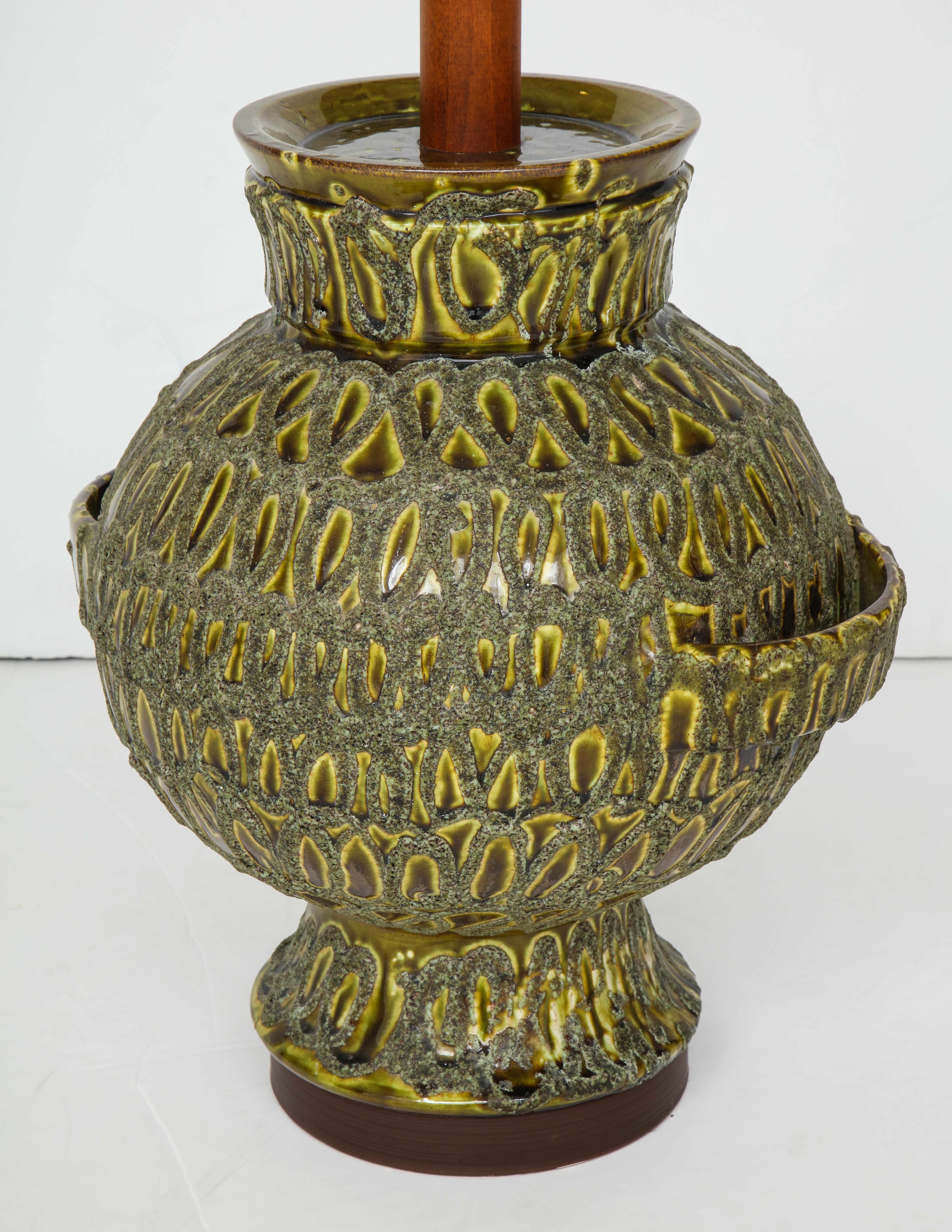 Mid-Century Modern Large Green Ceramic Lamp