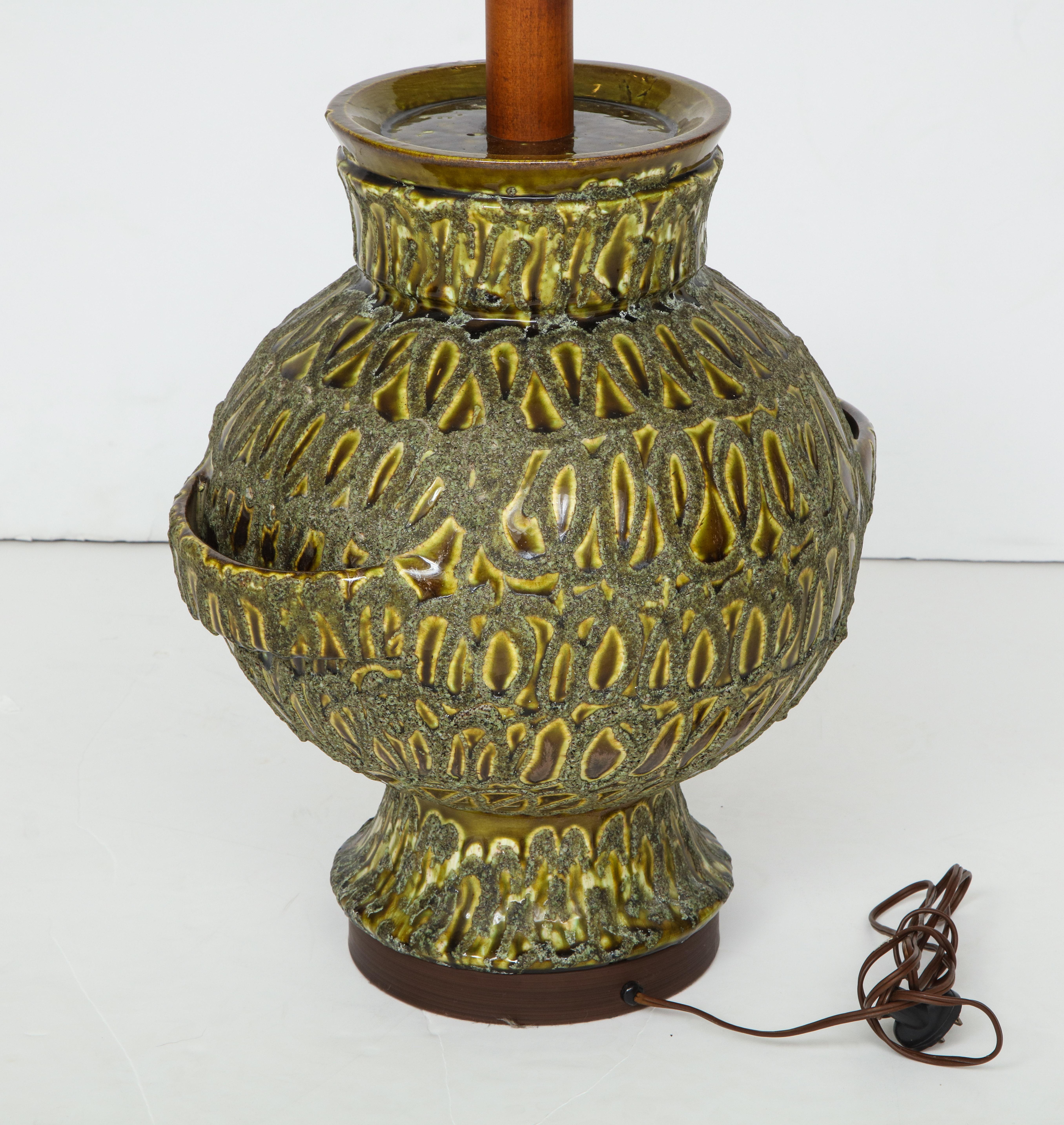 Mid-20th Century Large Green Ceramic Lamp