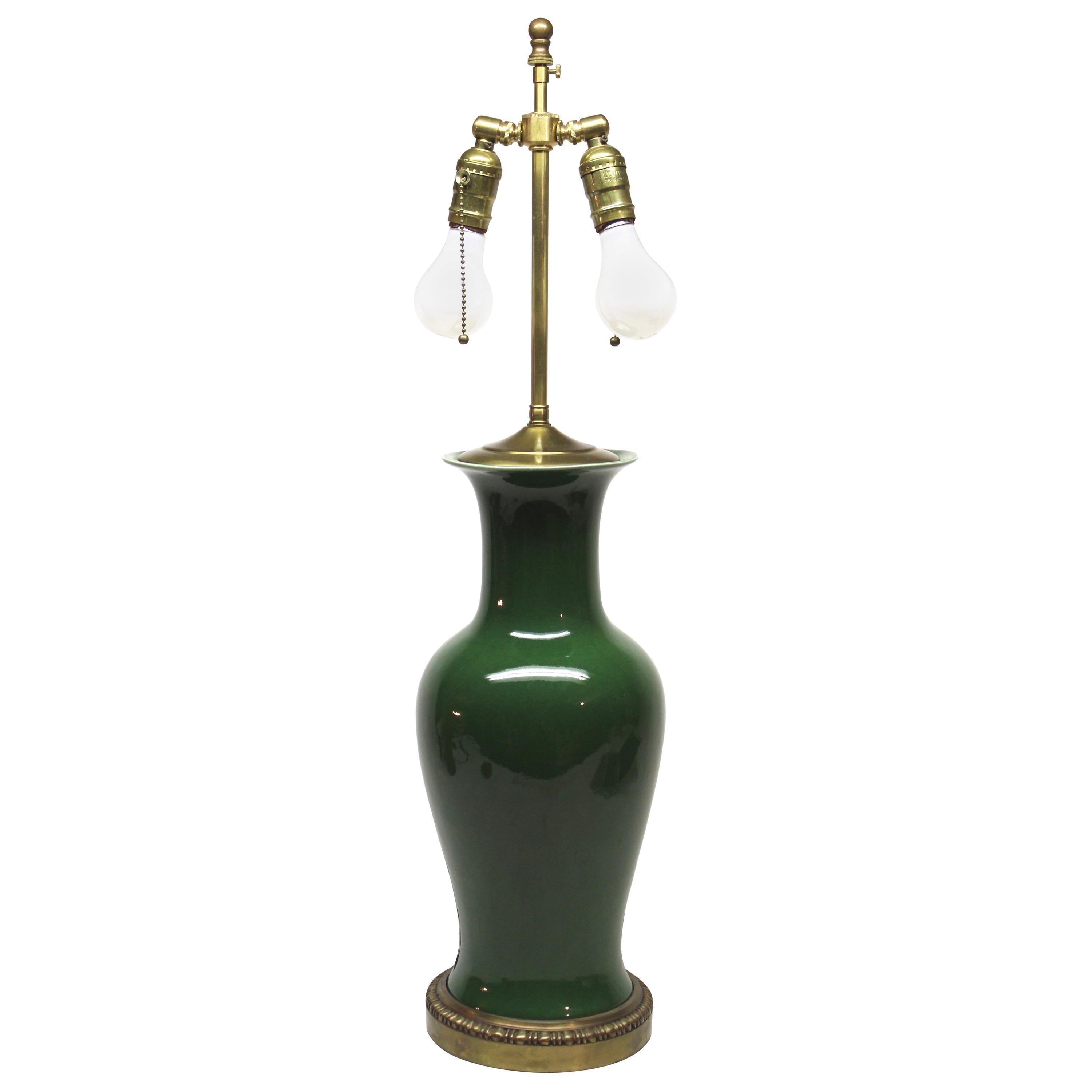 Large Green Ceramic Table Lamp For Sale