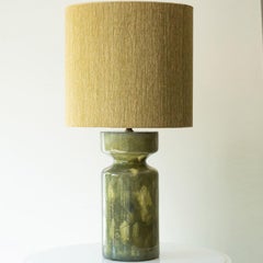 Large Green Ceramic Table Lamp, New Lampshade by R. Houben, 1970