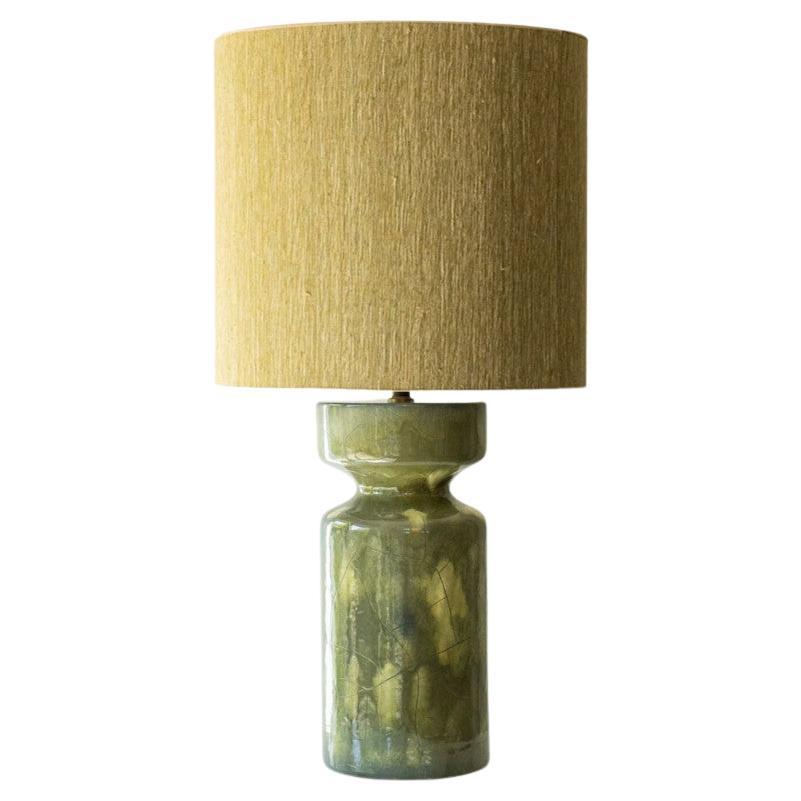 Large Green Ceramic Table Lamp, New Lampshade by R. Houben, 1970