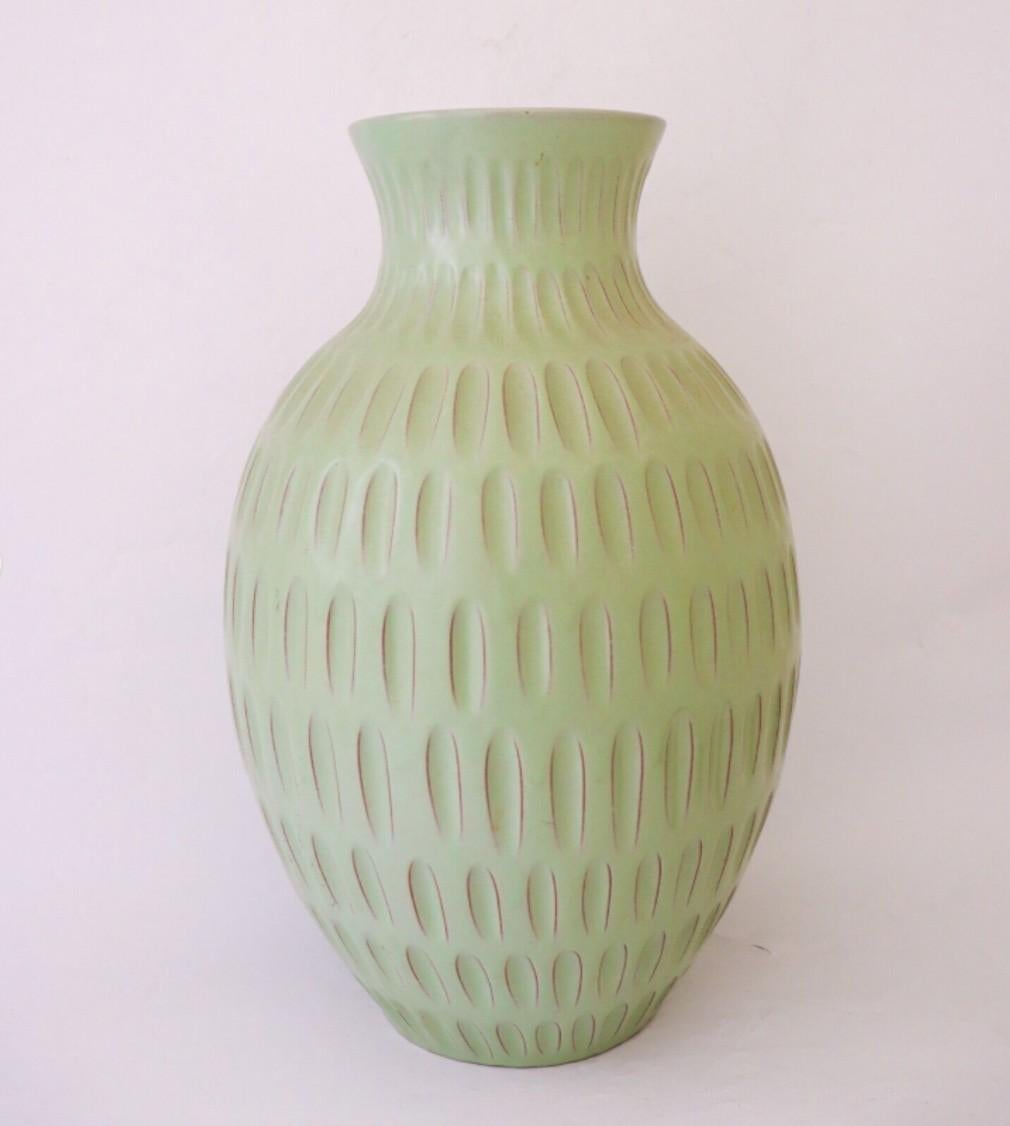 Swedish Large Green ceramic vase - Anna-Lisa Thomson - Upsala Ekeby - 1940s For Sale