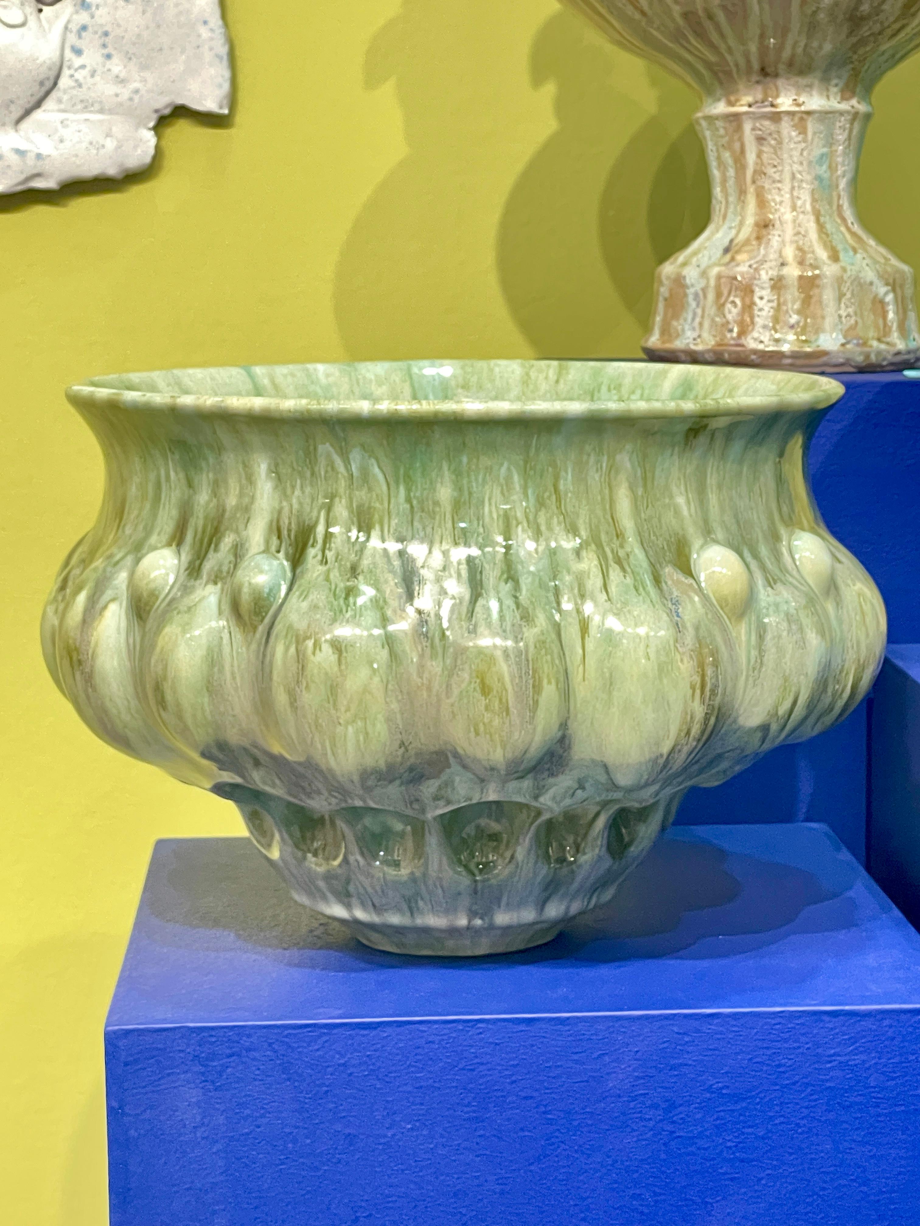 Violante Lodolo D'Oria, Variegated Marbled Green Rosetta Vessel, 2024, glazed stoneware, multiple glazes,  W42cm x H29cm

New stunning piece created by ceramic artist Violante Lodolo d' Oria. The layering of different glazes creates shimmering and