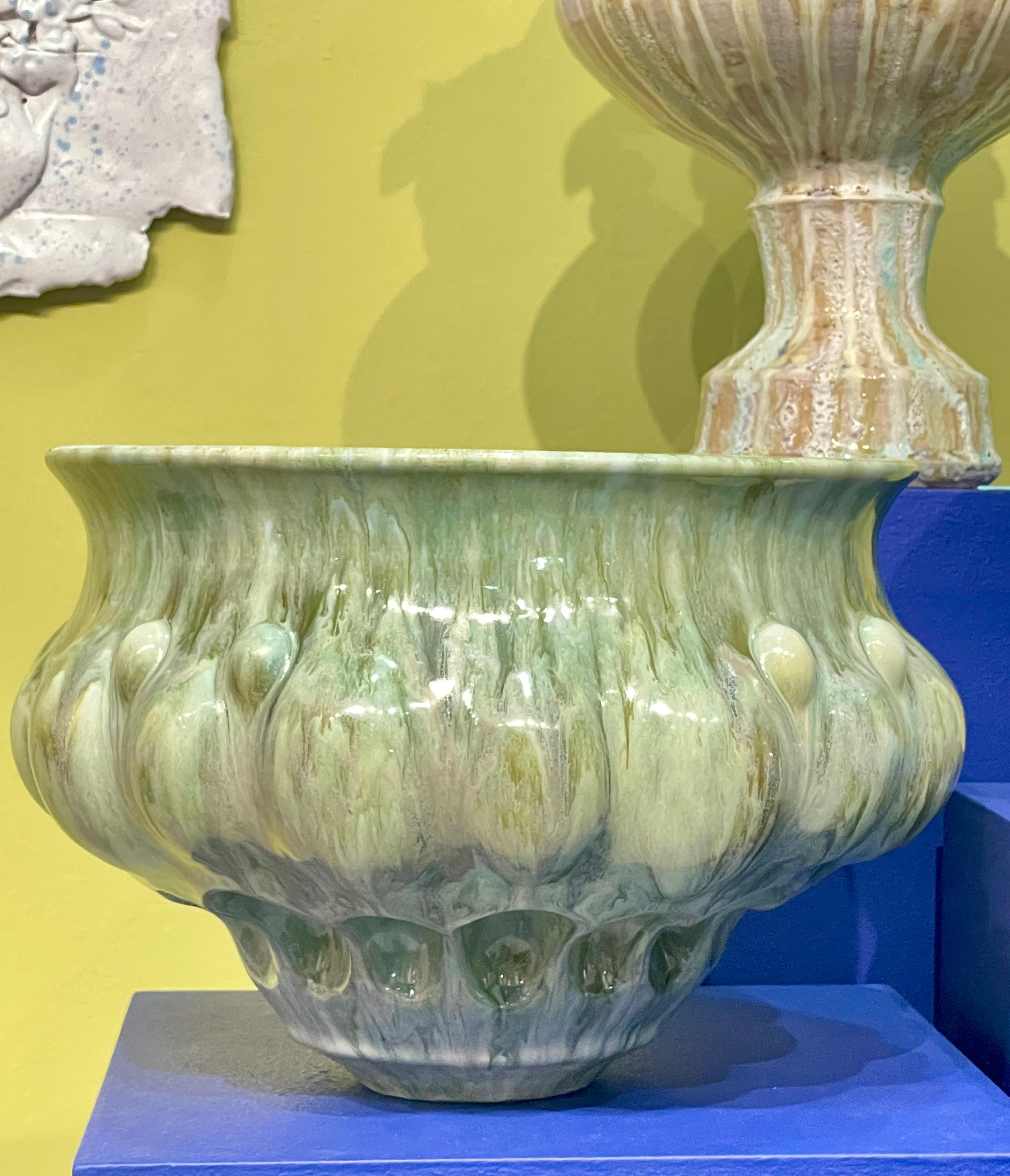 Modern Large Green Ceramic Vessel Italian Contemporary Unique Piece For Sale