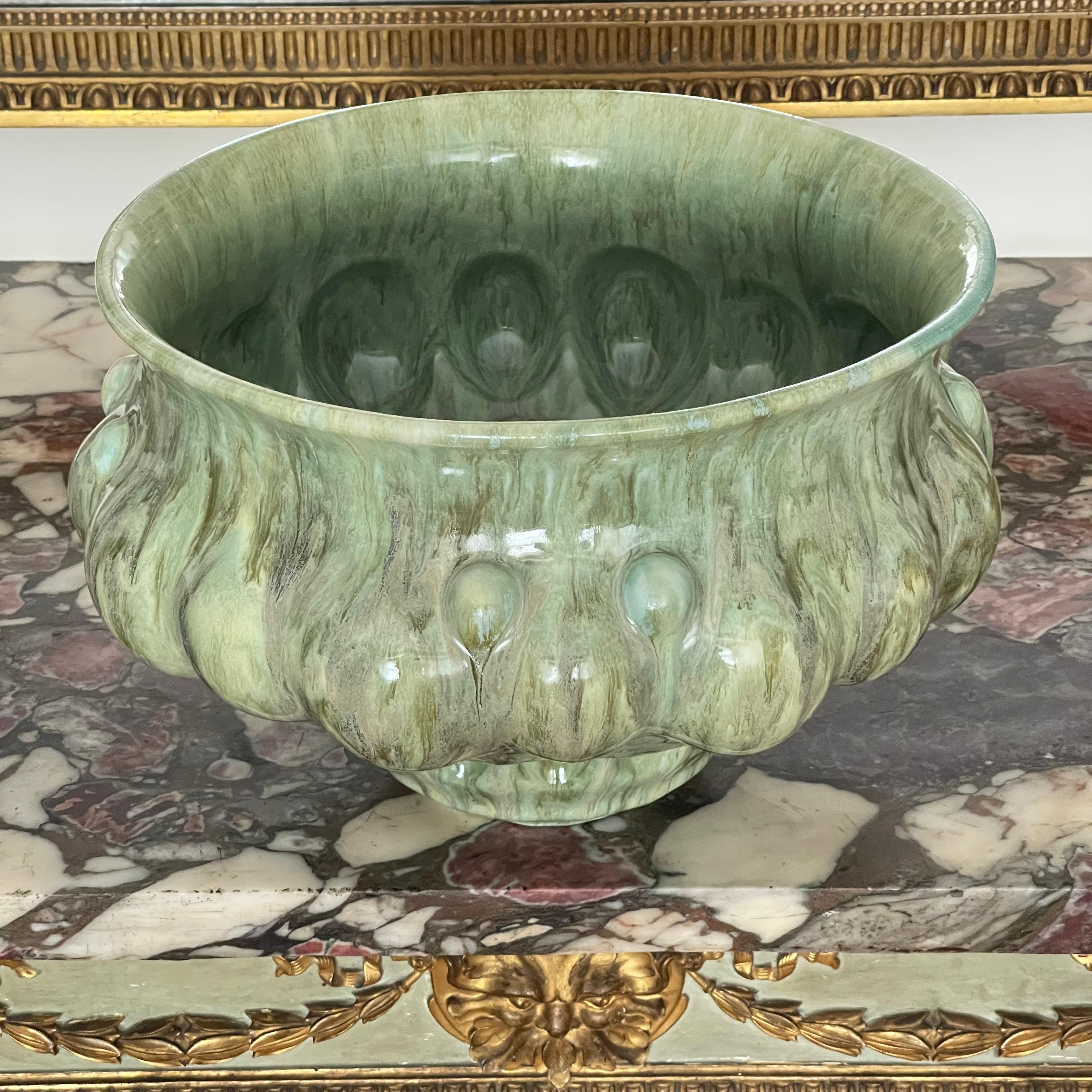 British Large Green Ceramic Vessel Italian Contemporary Unique Piece For Sale