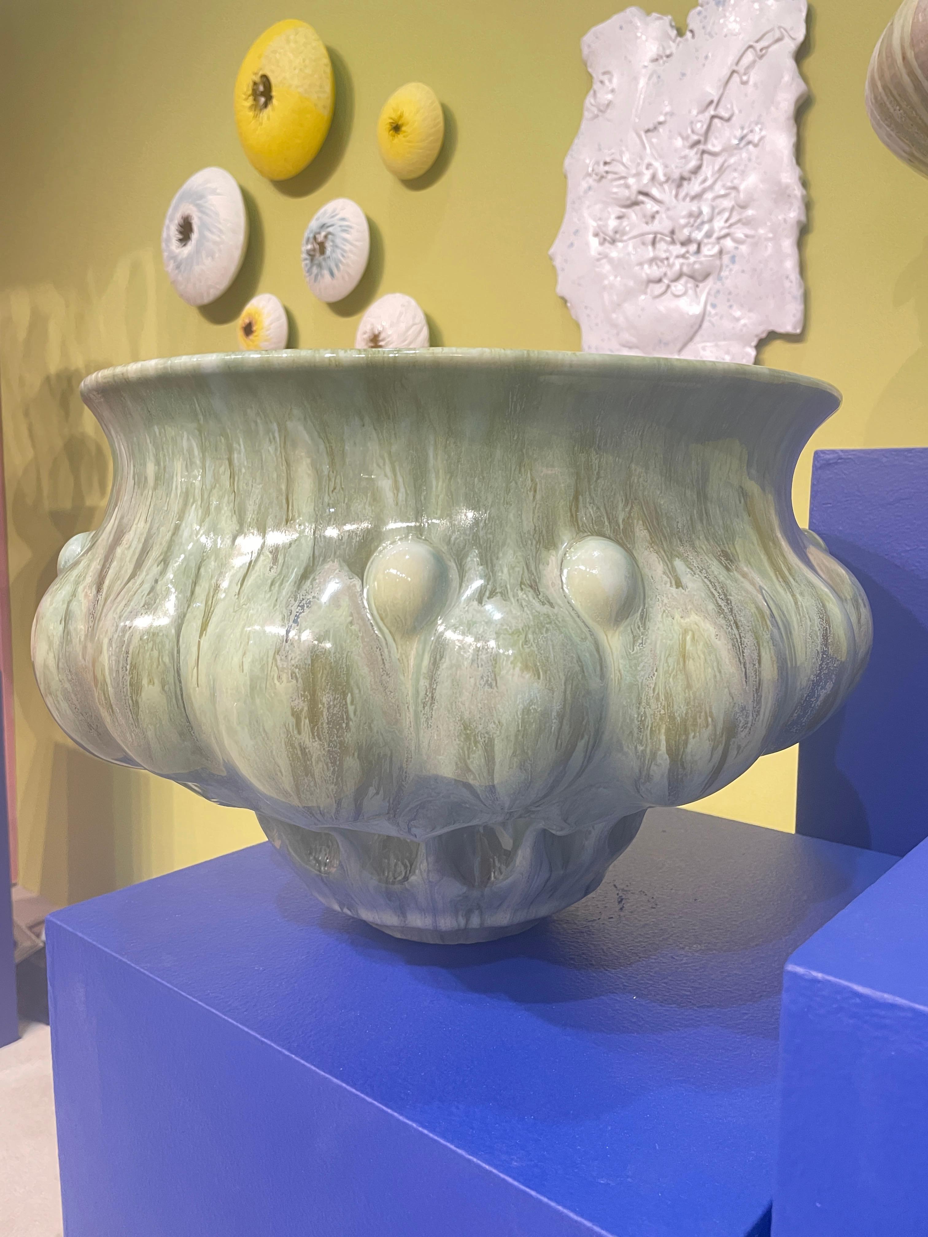 Large Green Ceramic Vessel Italian Contemporary Unique Piece For Sale 1