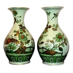 Large Green Chinoiserie Vases